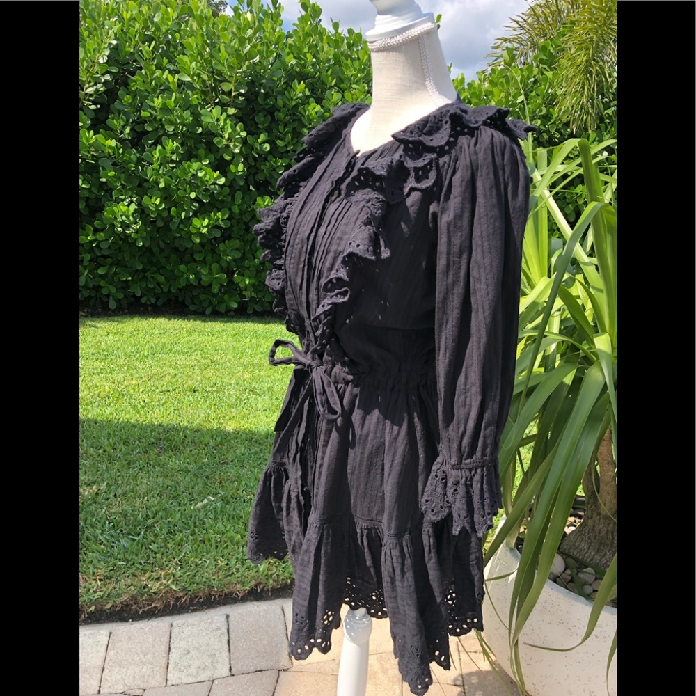LA VIE REBECCA TAYLOR BLACK SATIN STRIPE DOBBY DRESS SIZE MEDIUM 💯 COTTON EUC - Picture 9 of 16